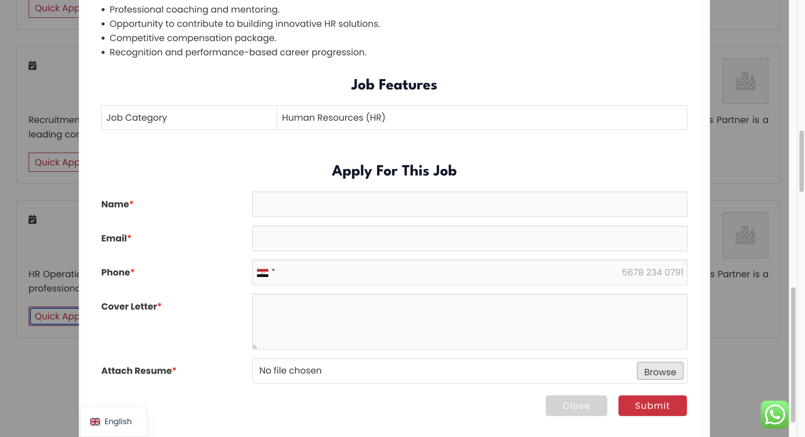 Business Partner recruitment website interface