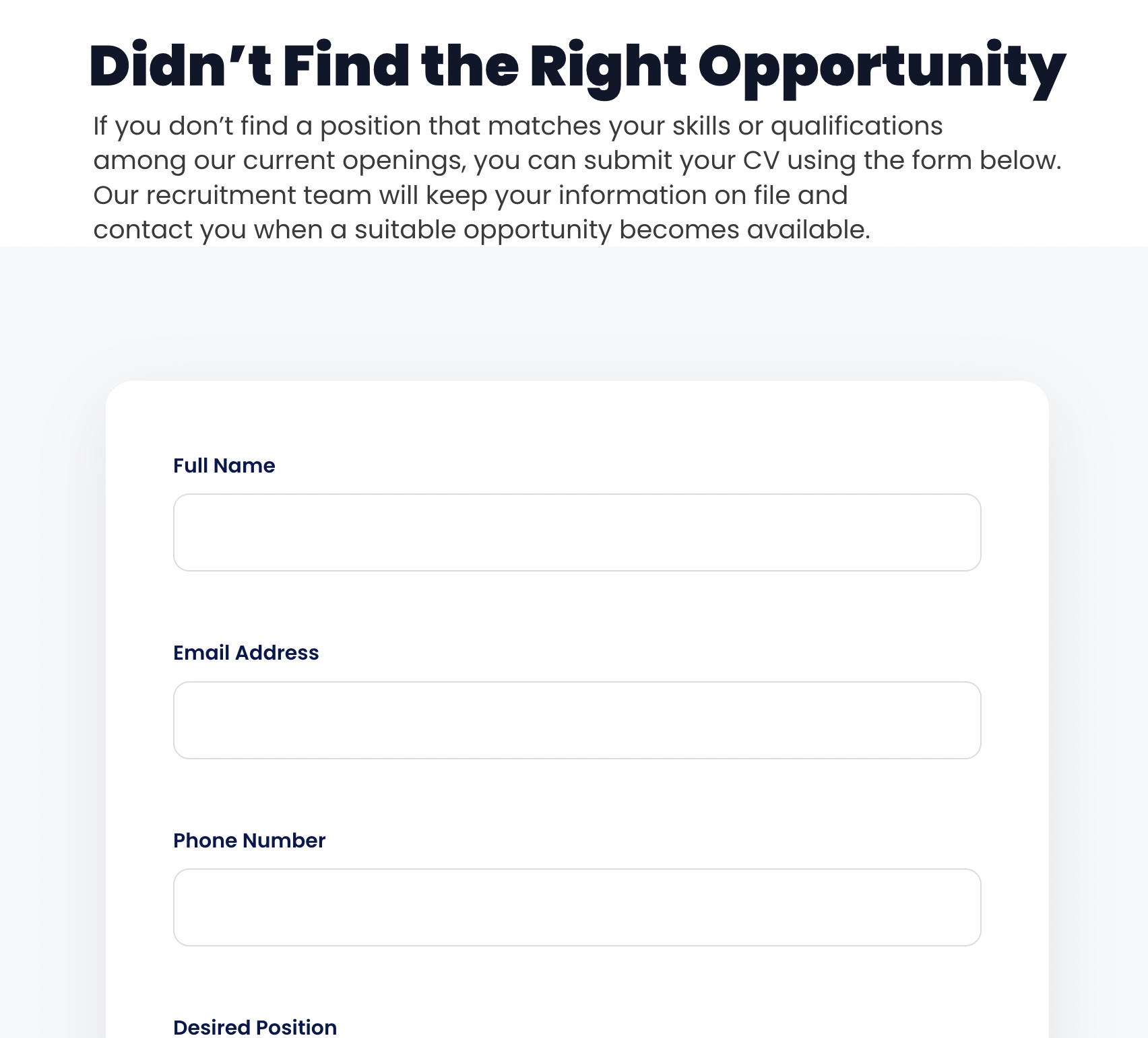 CV Submission System on the Business Partner website
