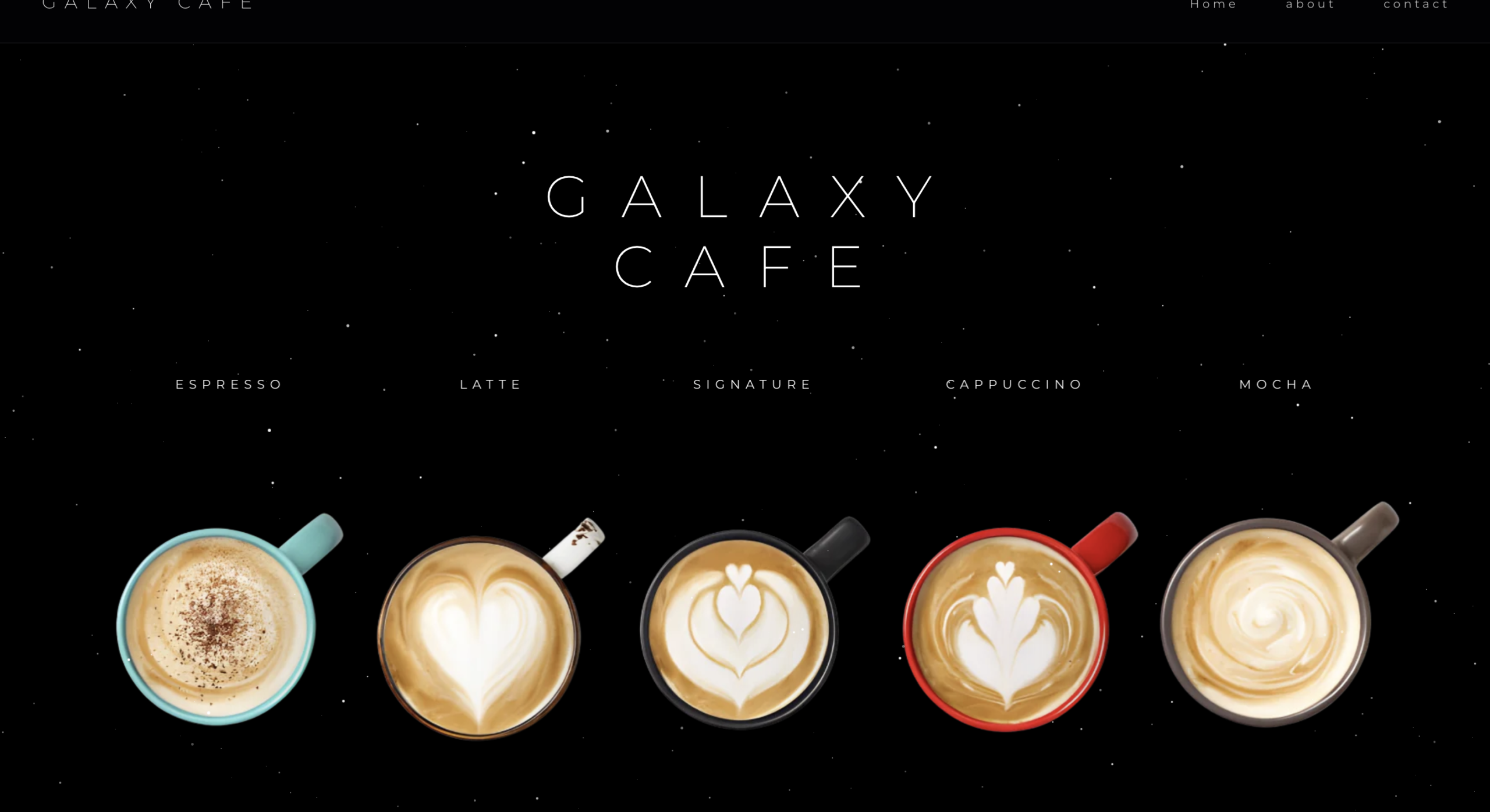 Coffee and space scene from the Galaxy Cafe website