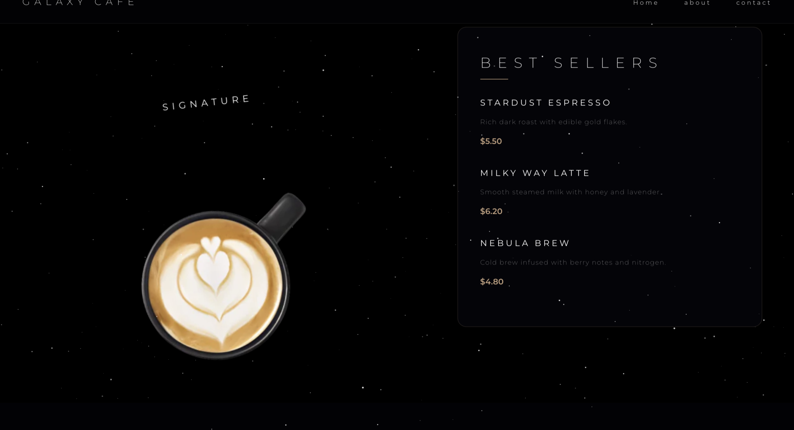 Interactive scene from the Galaxy Cafe website